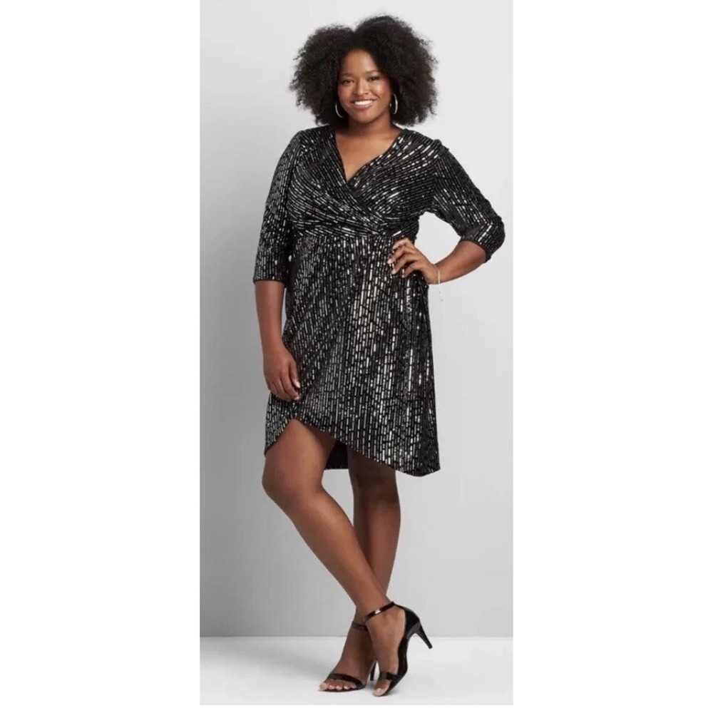 NEW LANE‎ BRYANT CROSSOVER SEQUIN VELVET SHEATH DRESS SZ 16 NWOT